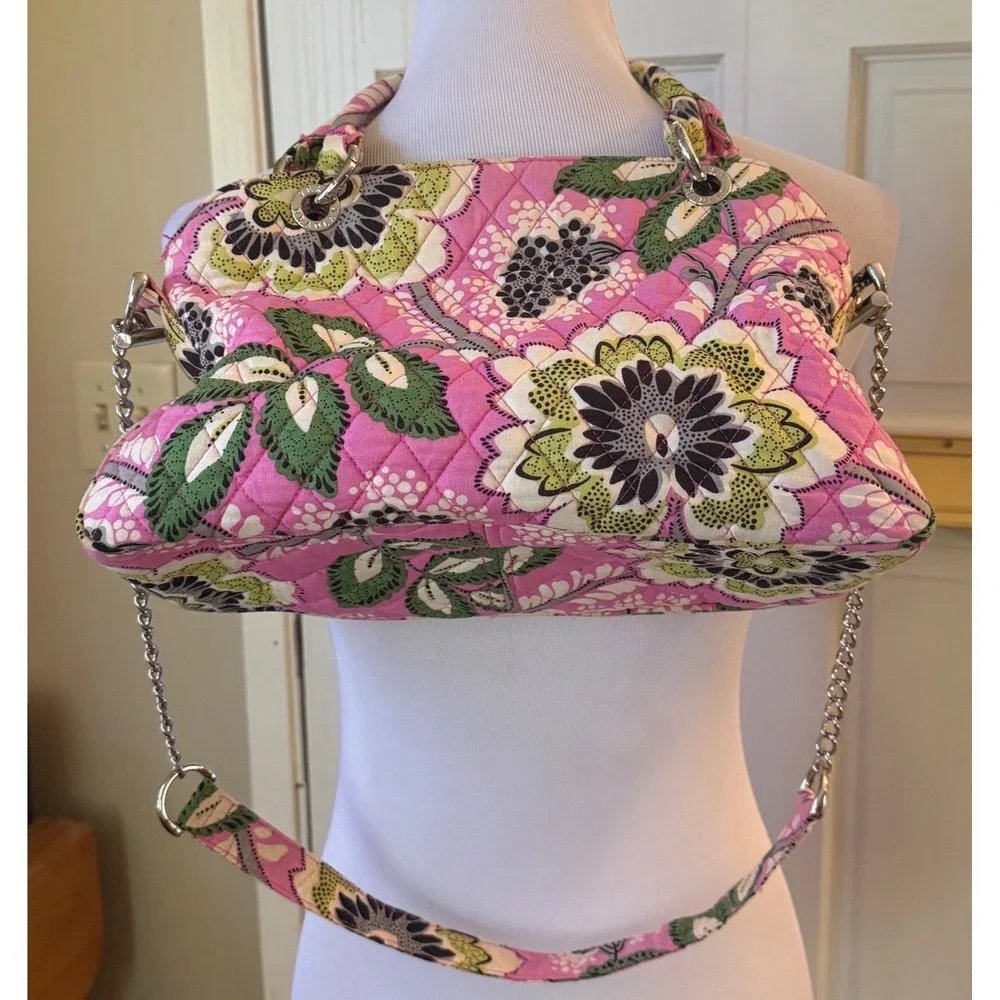 Vera Bradley Priscilla Pink Floral Quilted Cotton Crossbody Handbag Pink Green